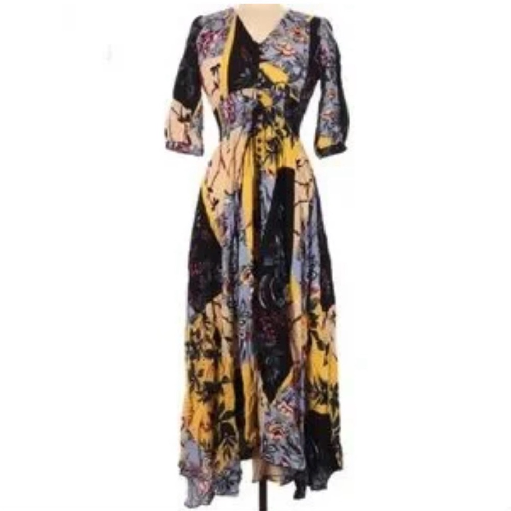 Jasse‎ Floral boho Maxi Dress with V-Neck patchwork size L Indiana Alma - Picture 3 of 9
